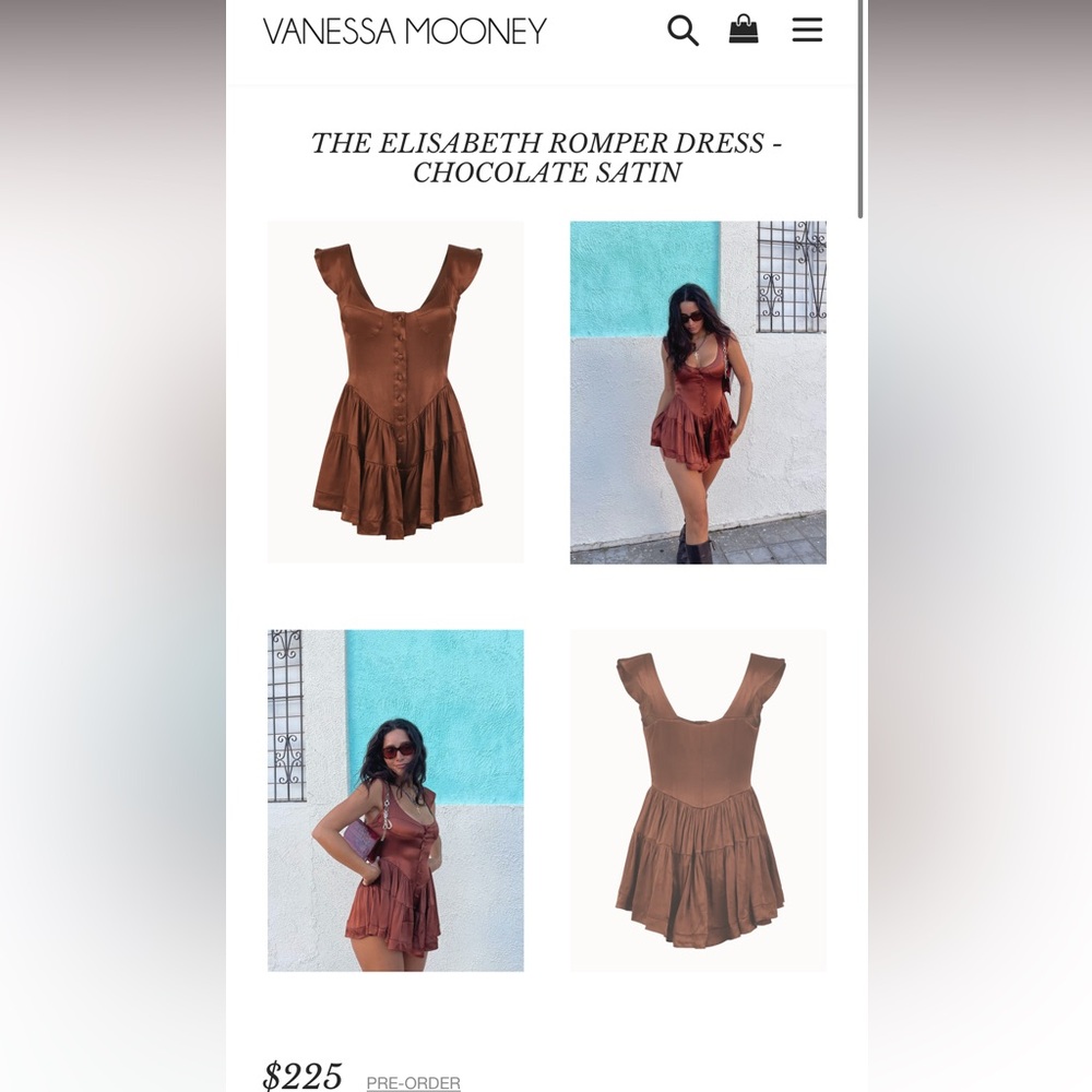 Vanessa Mooney Elisabeth Romper Dress- Chocolate Satin